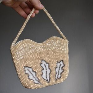 Vintage 1950s Beaded Top Handle Purse, Metal Zipper Closure • Vintage Purse
